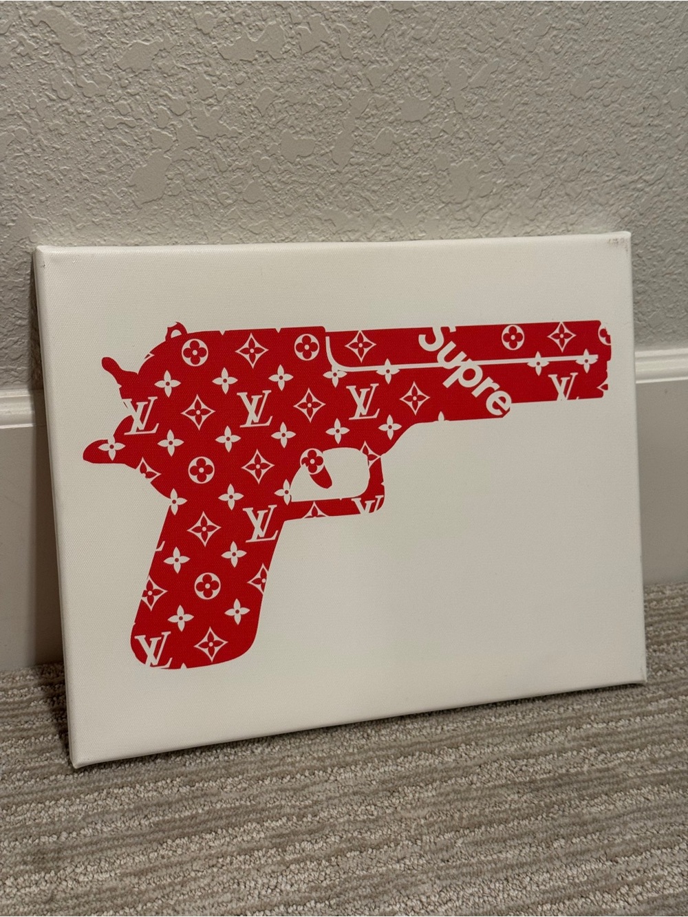 Louis Vuitton x Supreme Logo Graphic Canvas Art White/Red Size 14x11 inches